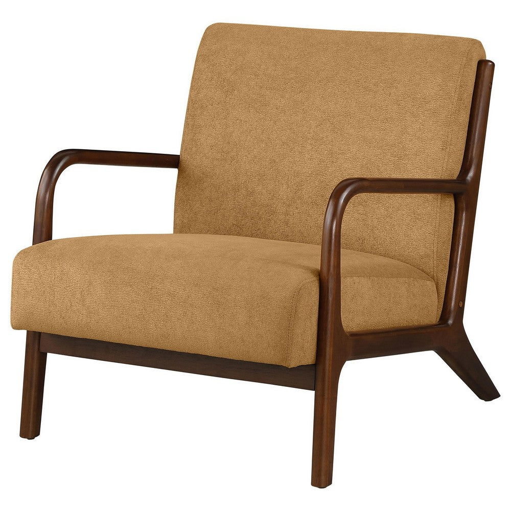 Arril Accent Chair, Soft Honey Orange Fabric Cushions, Dark Brown Wood -BM329642