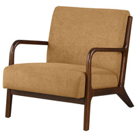 Arril Accent Chair, Soft Honey Orange Fabric Cushions, Dark Brown Wood -BM329642