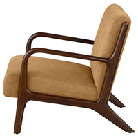 Arril Accent Chair, Soft Honey Orange Fabric Cushions, Dark Brown Wood -BM329642