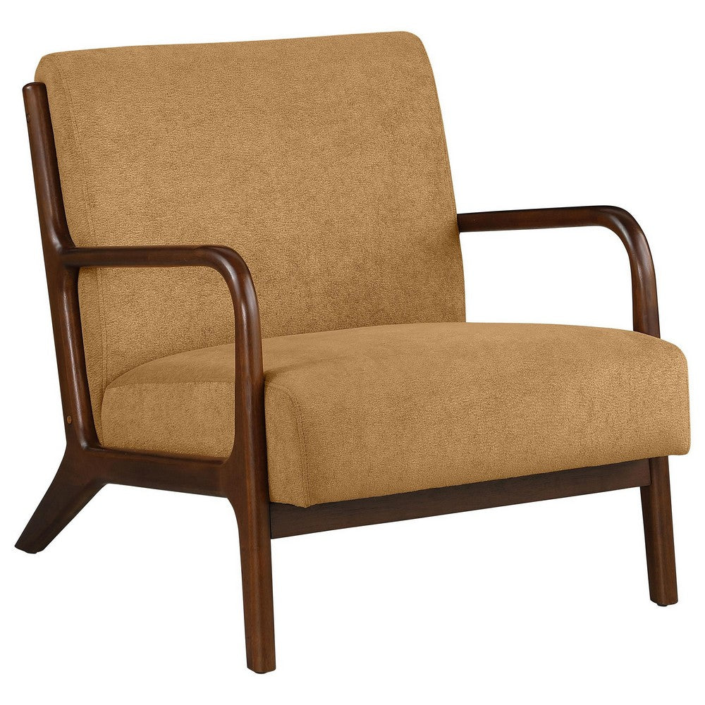 Arril Accent Chair, Soft Honey Orange Fabric Cushions, Dark Brown Wood -BM329642
