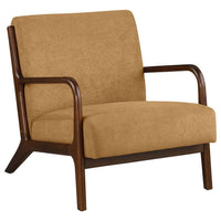 Arril Accent Chair, Soft Honey Orange Fabric Cushions, Dark Brown Wood -BM329642