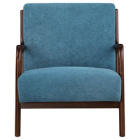Arril Accent Chair, Soft Peacock Blue Cushions, Dark Brown Wood Frame -BM329643