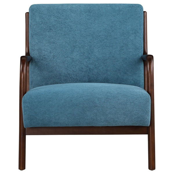 Arril Accent Chair, Soft Peacock Blue Cushions, Dark Brown Wood Frame -BM329643