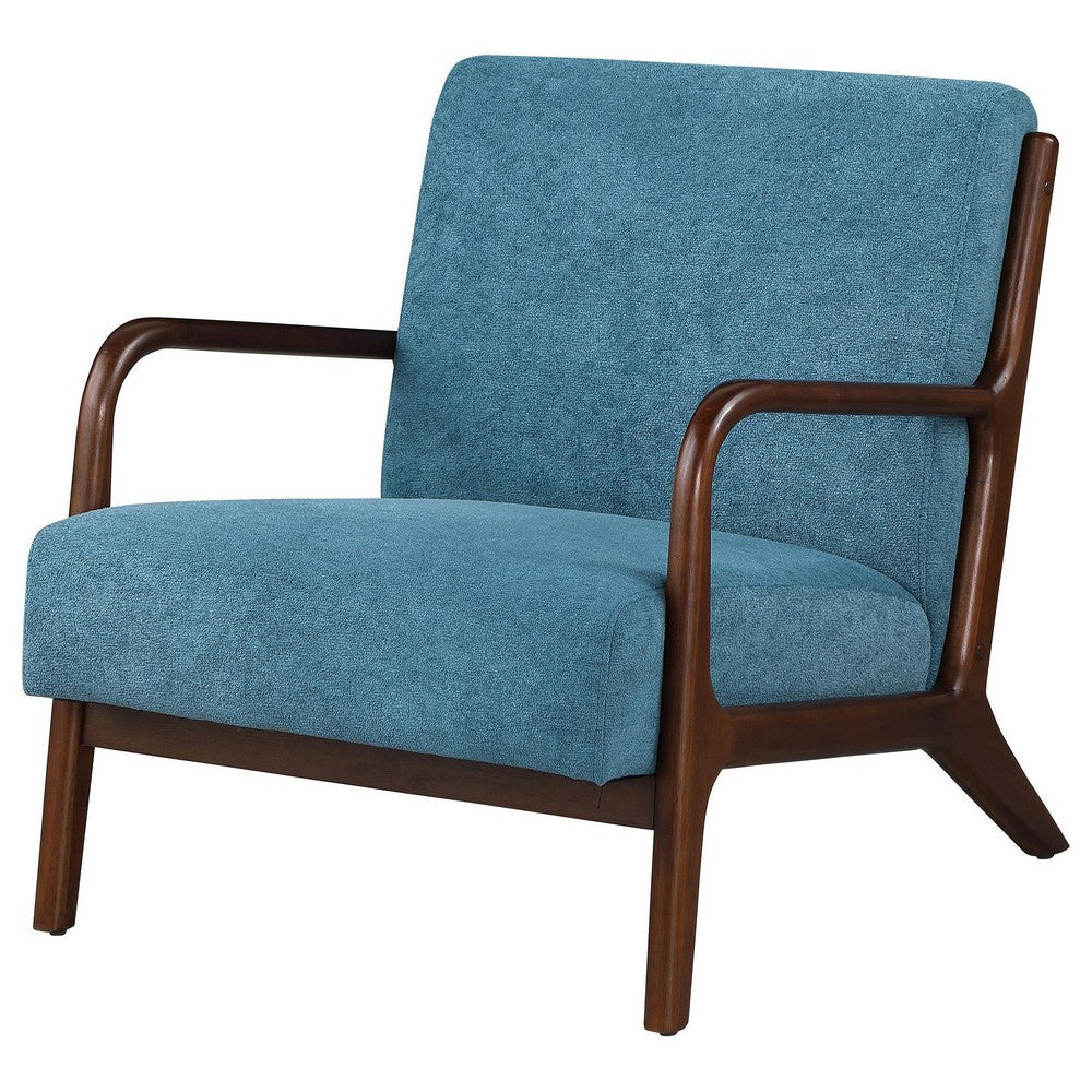 Arril Accent Chair, Soft Peacock Blue Cushions, Dark Brown Wood Frame -BM329643