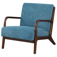 Arril Accent Chair, Soft Peacock Blue Cushions, Dark Brown Wood Frame -BM329643