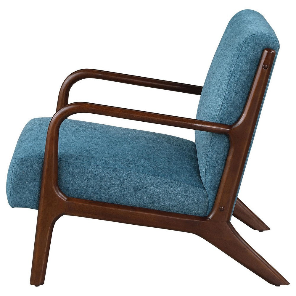 Arril Accent Chair, Soft Peacock Blue Cushions, Dark Brown Wood Frame -BM329643