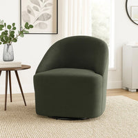 Lenie Barrel Accent Swivel Chair, Modern Minimal Shape, Dark Green -BM329646