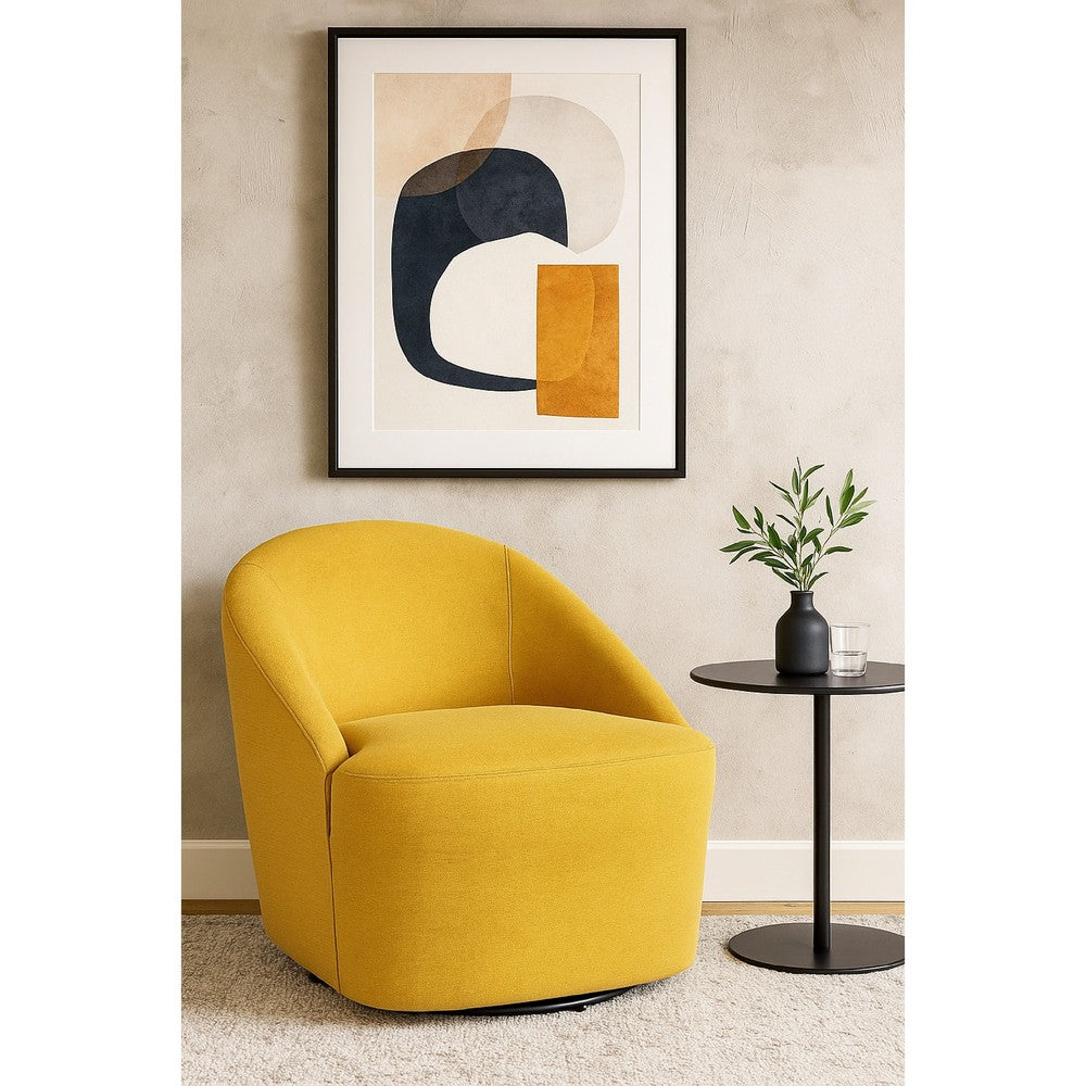 Lenie Barrel Accent Swivel Chair, Modern Minimal Shape, Mustard Yellow -BM329647
