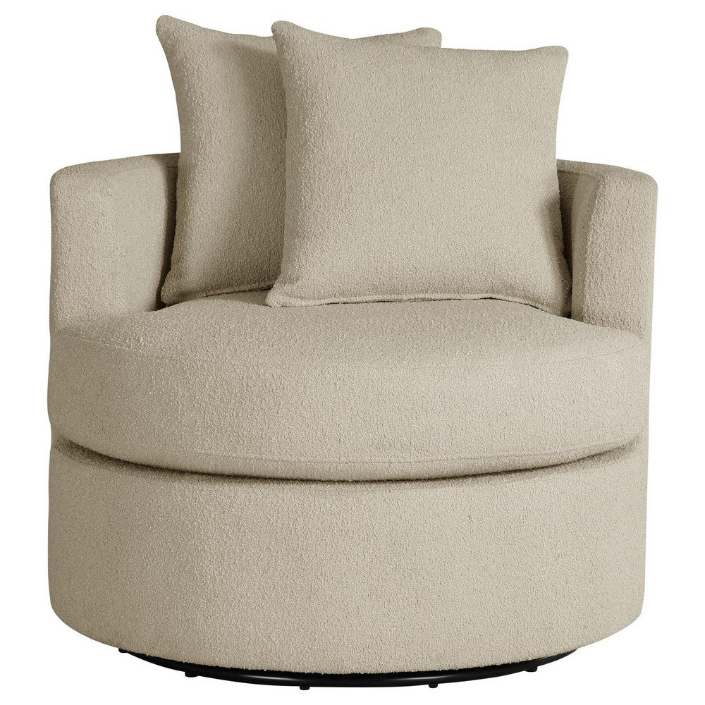 Catlyn Swivel Accent Chair, Camel Brown Fabric, 2 Accent Pillows -BM329648