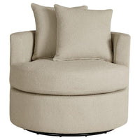 Catlyn Swivel Accent Chair, Camel Brown Fabric, 2 Accent Pillows -BM329648