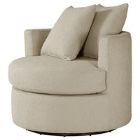Catlyn Swivel Accent Chair, Camel Brown Fabric, 2 Accent Pillows -BM329648