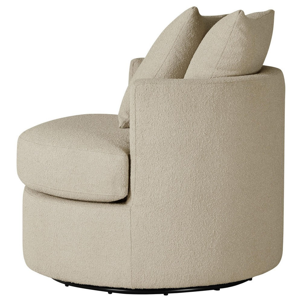 Catlyn Swivel Accent Chair, Camel Brown Fabric, 2 Accent Pillows -BM329648