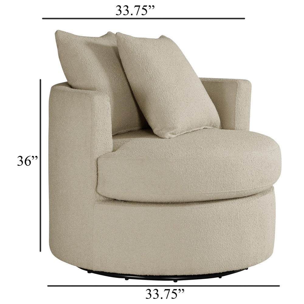 Catlyn Swivel Accent Chair, Camel Brown Fabric, 2 Accent Pillows -BM329648