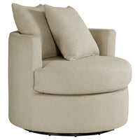 Catlyn Swivel Accent Chair, Camel Brown Fabric, 2 Accent Pillows -BM329648