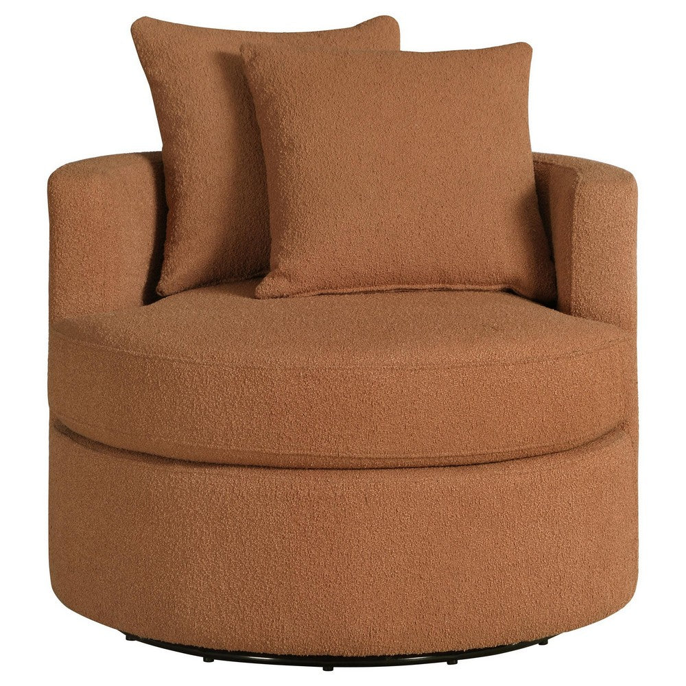 Catlyn Swivel Accent Chair, Burnt Orange Fabric, 2 Accent Pillows -BM329649