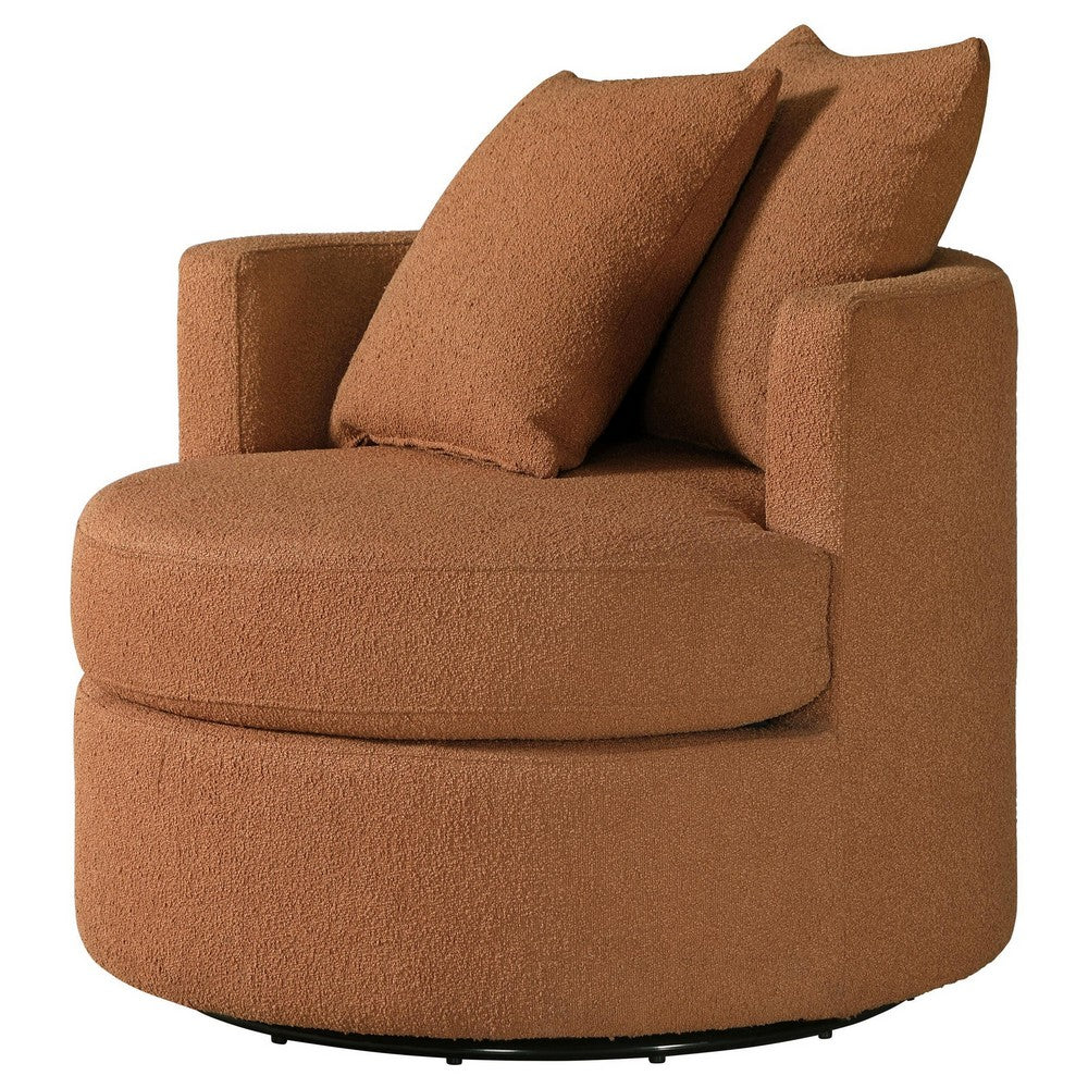 Catlyn Swivel Accent Chair, Burnt Orange Fabric, 2 Accent Pillows -BM329649