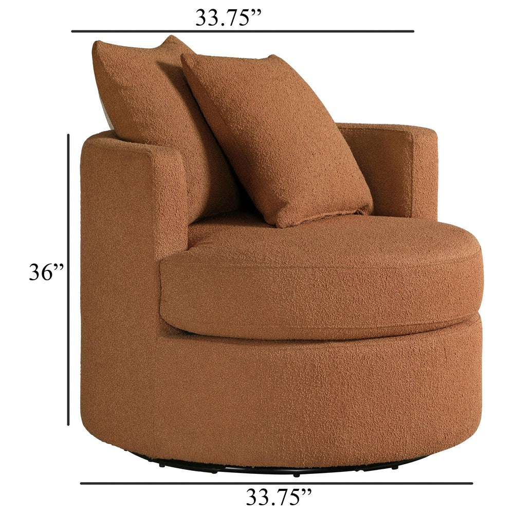 Catlyn Swivel Accent Chair, Burnt Orange Fabric, 2 Accent Pillows -BM329649