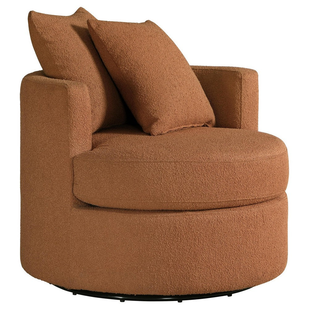 Catlyn Swivel Accent Chair, Burnt Orange Fabric, 2 Accent Pillows -BM329649