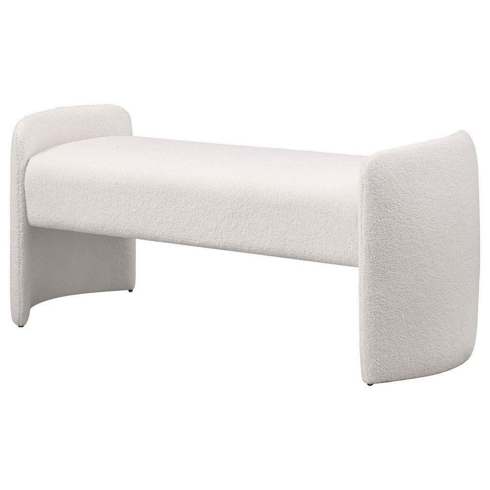 Perie Accent Bench, Modern Ivory Boucle, Soft Foam Cushions, 55 Inch -BM329652