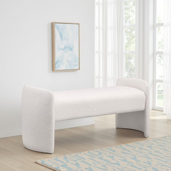 Perie Accent Bench, Modern Ivory Boucle, Soft Foam Cushions, 55 Inch -BM329652