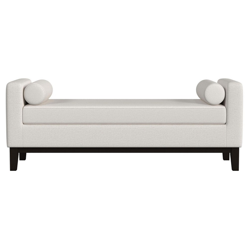 Rosana Accent Bench, Beige Fabric, 2 Round Bolster Pillows, 64 Inch -BM329653
