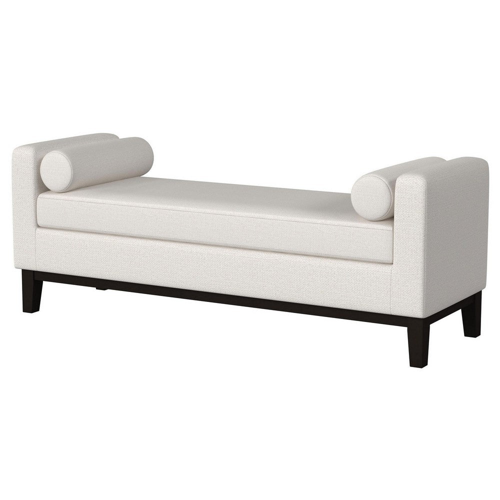 Rosana Accent Bench, Beige Fabric, 2 Round Bolster Pillows, 64 Inch -BM329653