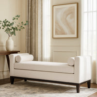 Rosana Accent Bench, Beige Fabric, 2 Round Bolster Pillows, 64 Inch -BM329653