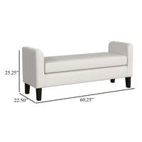 Reyan Accent Bench, Ivory Fabric, Foam Cushions, Black Wood, 60 Inch -BM329654