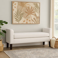 Reyan Accent Bench, Ivory Fabric, Foam Cushions, Black Wood, 60 Inch -BM329654