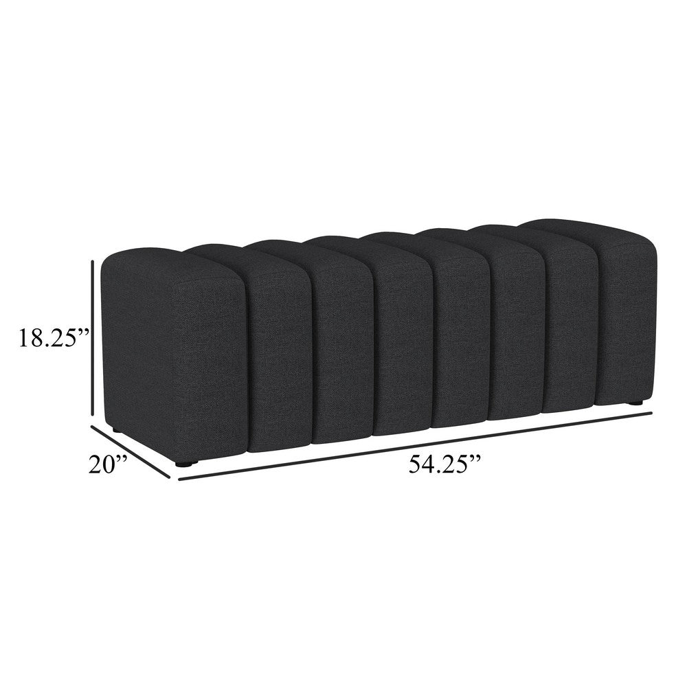 Sanna Accent Bench, Modern Channel Tufted Charcoal Black, 54 Inch -BM329657