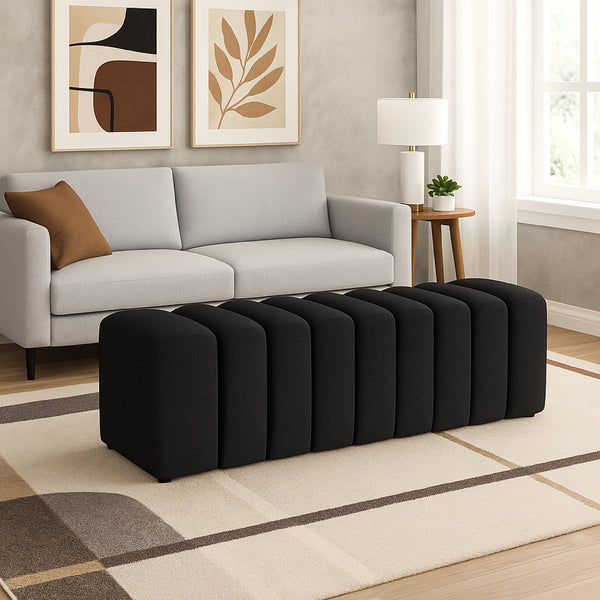 Sanna Accent Bench, Modern Channel Tufted Charcoal Black, 54 Inch -BM329657