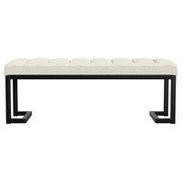 Mezza Accent Bench, Tufted Ivory Boucle Fabric, Black Metal, 48 Inch -BM329658