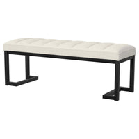 Mezza Accent Bench, Tufted Ivory Boucle Fabric, Black Metal, 48 Inch -BM329658