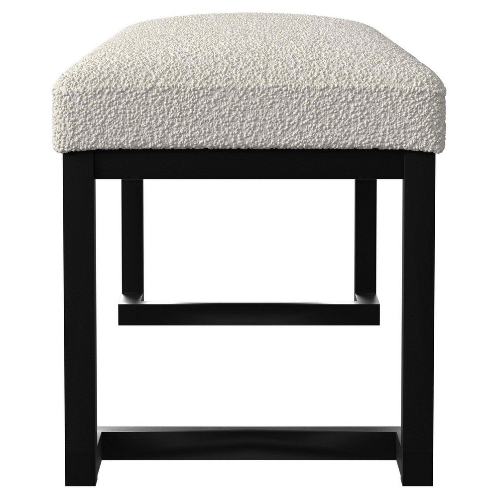 Mezza Accent Bench, Tufted Ivory Boucle Fabric, Black Metal, 48 Inch -BM329658