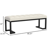 Mezza Accent Bench, Tufted Ivory Boucle Fabric, Black Metal, 48 Inch -BM329658