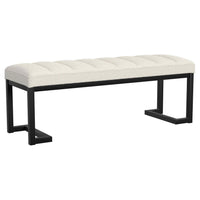 Mezza Accent Bench, Tufted Ivory Boucle Fabric, Black Metal, 48 Inch -BM329658