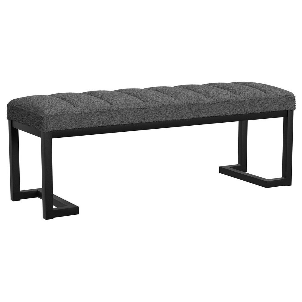 Mezza Accent Bench, Tufted Gray Boucle Fabric, Black Metal, 48 Inch -BM329659