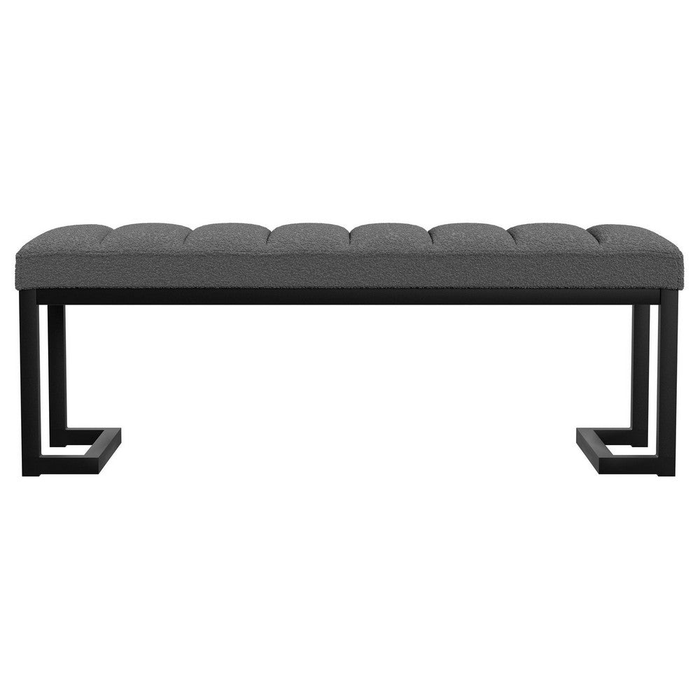 Mezza Accent Bench, Tufted Gray Boucle Fabric, Black Metal, 48 Inch -BM329659