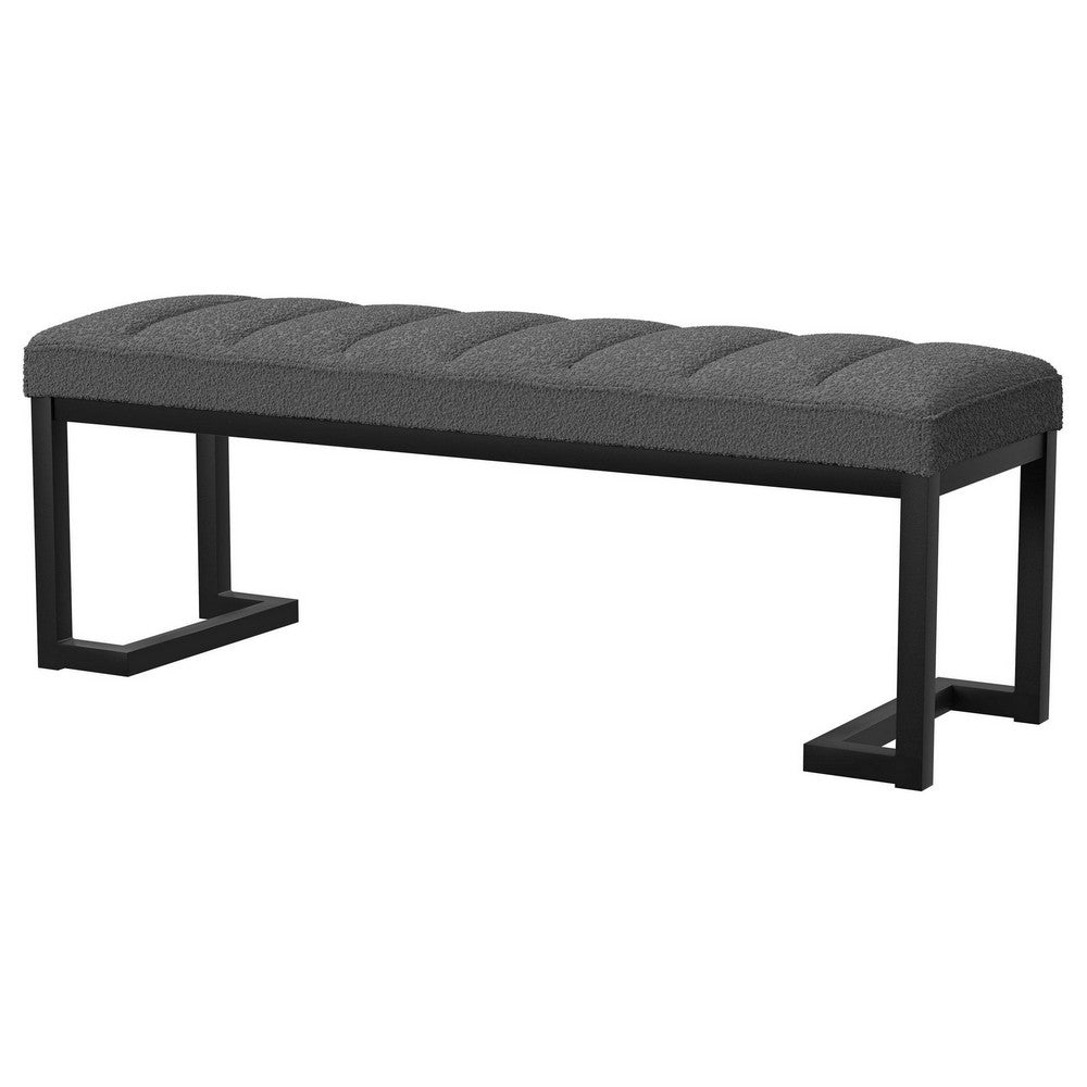 Mezza Accent Bench, Tufted Gray Boucle Fabric, Black Metal, 48 Inch -BM329659