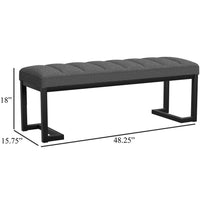 Mezza Accent Bench, Tufted Gray Boucle Fabric, Black Metal, 48 Inch -BM329659