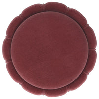 Soraya Ottoman, Tufted Red Wine Fabric, Round 17 Inch, Gold Metal Band -BM329661