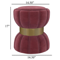 Soraya Ottoman, Tufted Red Wine Fabric, Round 17 Inch, Gold Metal Band -BM329661