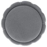 Soraya Ottoman, Tufted Gray Fabric, Round 17 Inch, Gold Metal Band -BM329662