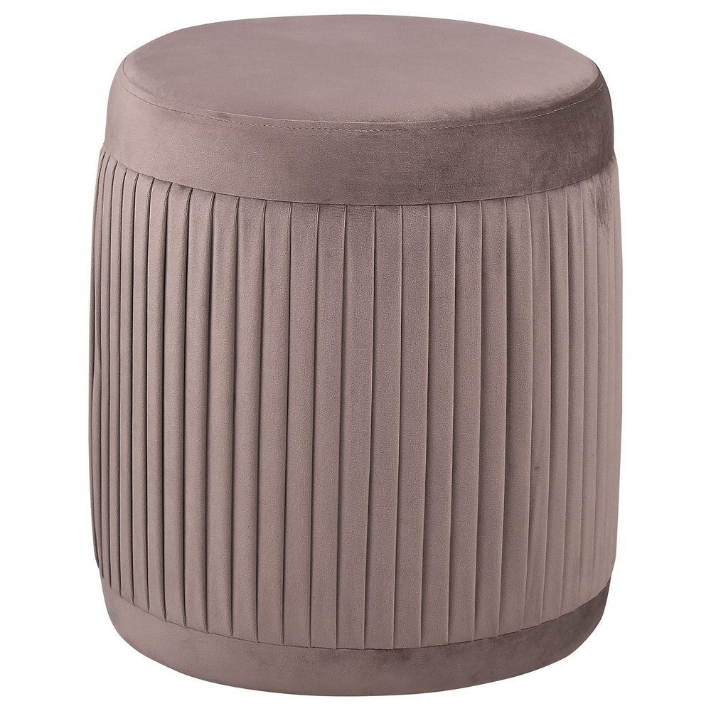 Tiana Ottoman, Mauve Fabric Pleated Design, Round 18 Inch, Wood Frame -BM329663