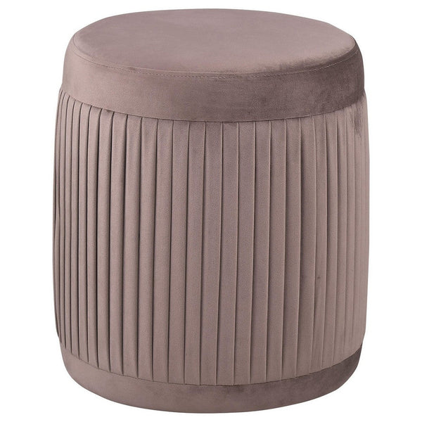 Tiana Ottoman, Mauve Fabric Pleated Design, Round 18 Inch, Wood Frame -BM329663
