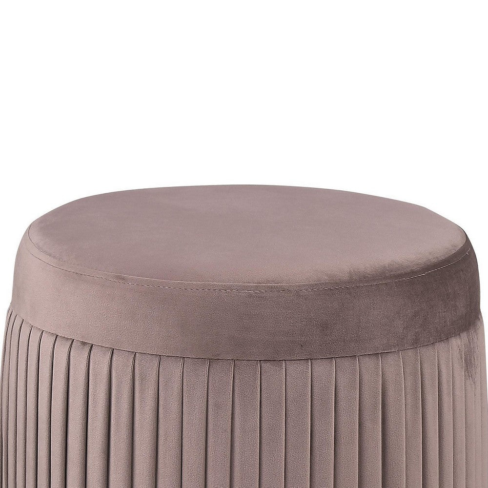 Tiana Ottoman, Mauve Fabric Pleated Design, Round 18 Inch, Wood Frame -BM329663