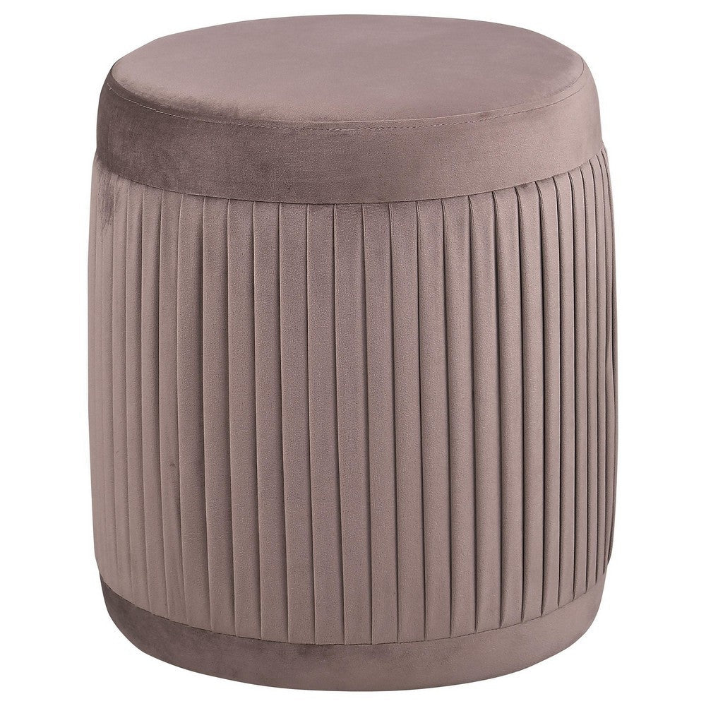 Tiana Ottoman, Mauve Fabric Pleated Design, Round 18 Inch, Wood Frame -BM329663