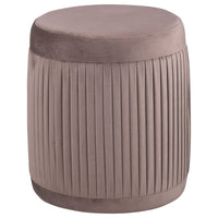 Tiana Ottoman, Mauve Fabric Pleated Design, Round 18 Inch, Wood Frame -BM329663