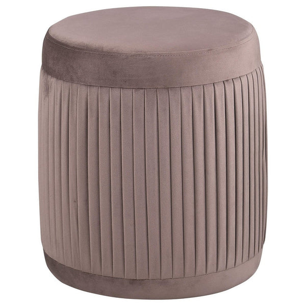 Tiana Ottoman, Mauve Fabric Pleated Design, Round 18 Inch, Wood Frame -BM329663
