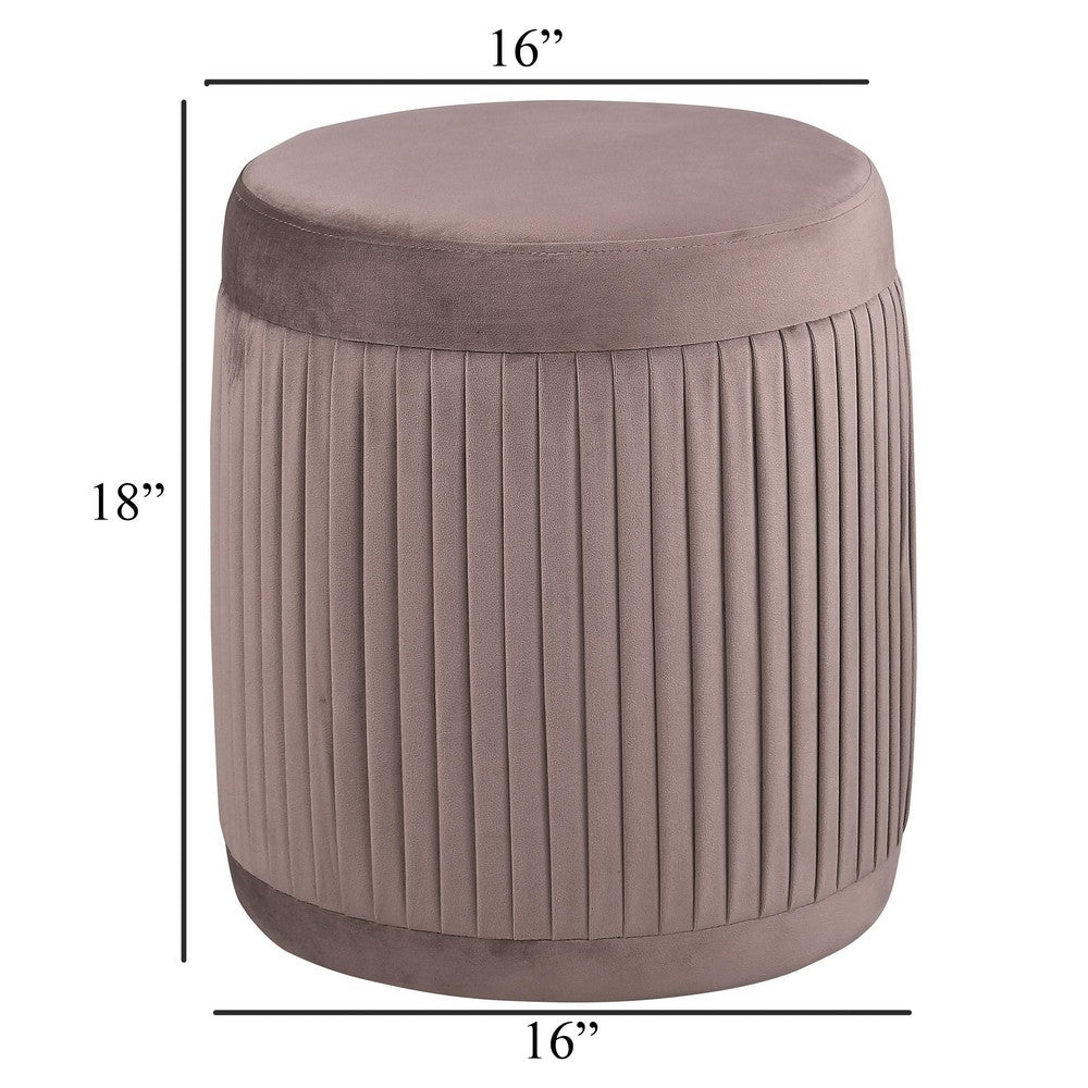 Tiana Ottoman, Mauve Fabric Pleated Design, Round 18 Inch, Wood Frame -BM329663